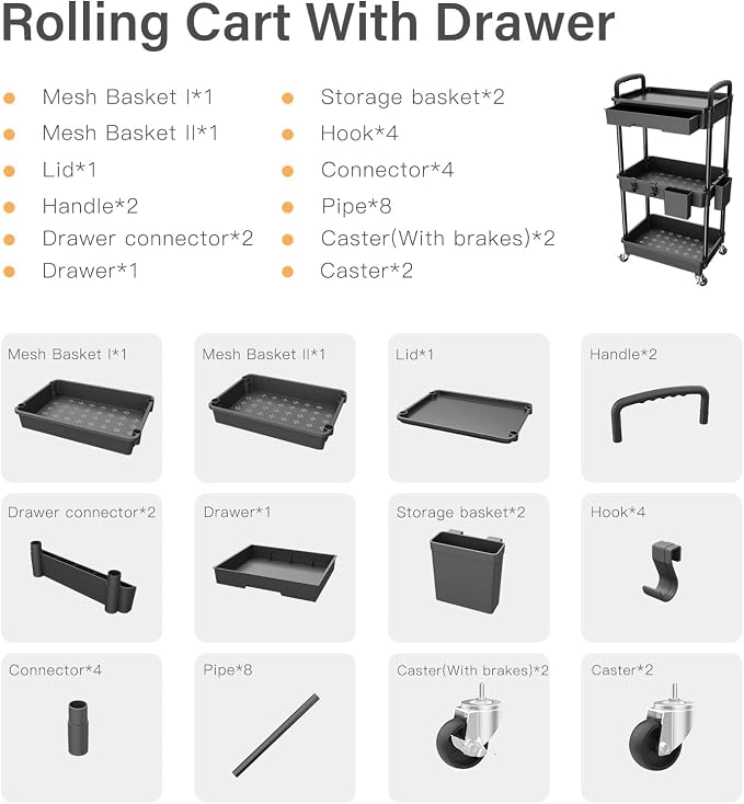3 Tier Rolling Cart Organizer, Laundry Room Bathroom Organizers and Storage - Image 7