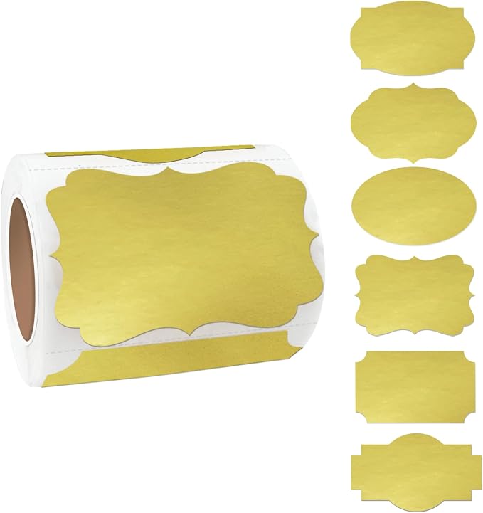 Gold Labels - 250 PCS 3" x 2" Fancy Shape Stickers by Yeachlaing