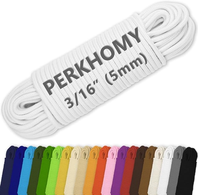 PerkHomy Cotton Rope 3/16" 100 ft Multi Purpose Utility Diamond Braided Cord by PerkHomy
