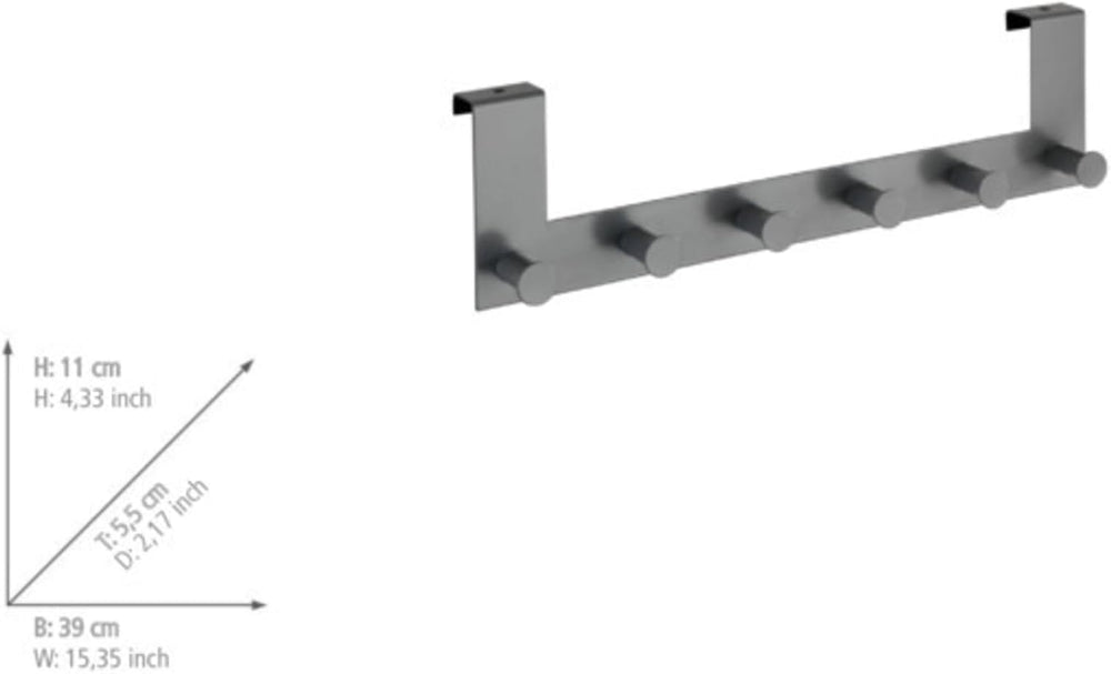 Wenko Celano Door Coat Rack with 6 Hooks for Door Rebate Thickness up to 2 cm...