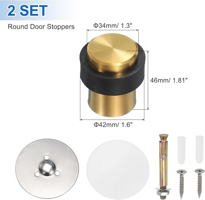 PATIKIL 2Set Round Door Stoppers, 46mm Stainless Steel Door Stop Doorstop Wedge - Image 2