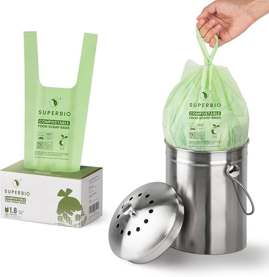 SUPERBIO 1.6 Gallon Handle Tie Compostable Food Scrap Bags - Image 2