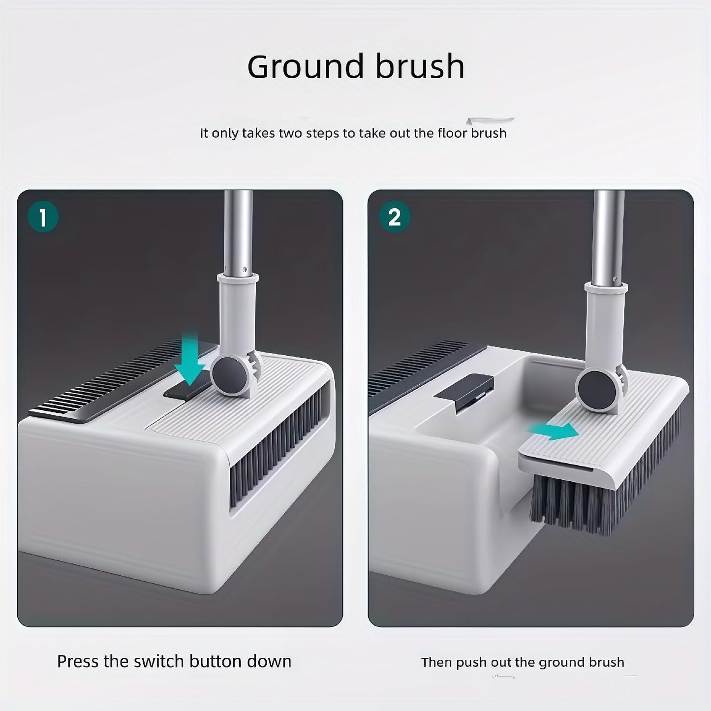3in1 Broom and Dustpan Combo with Cleaning Teeth, Adjustable Long Handle, 180° Rotating Broom,Ideal for Pet Hair, Indoor Outdoor Heavy Duty Floor Sweeping (White)