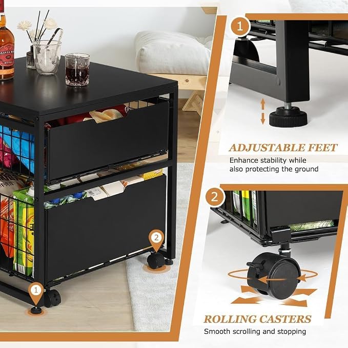 Mini Fridge Stand with Storage Drawer, 21.7”x21.7” Heavy Duty Mini Fridge Table - Image 4