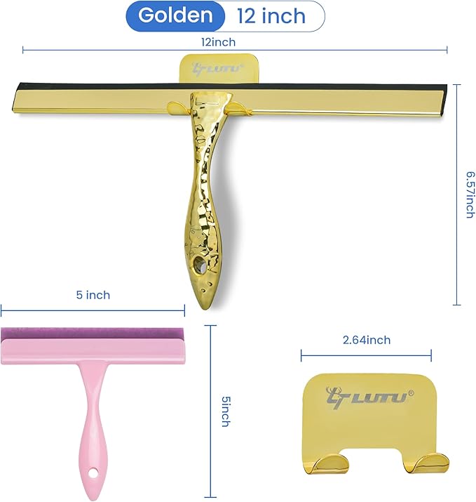 2-Pack Shower Squeegee for Glass Doors, 12 inch Gold Stainless Steel & 5 inch - Image 5