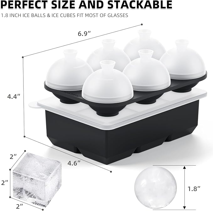 HONYAO Whiskey Cocktail Ice Mold, Easy Fill and Release Silicone Round Ice Ball - Image 6
