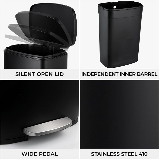 13.2 Gal Kitchen Trash Can, 50L Recycling or Garbage Bin, Brushed Stainless - Image 7