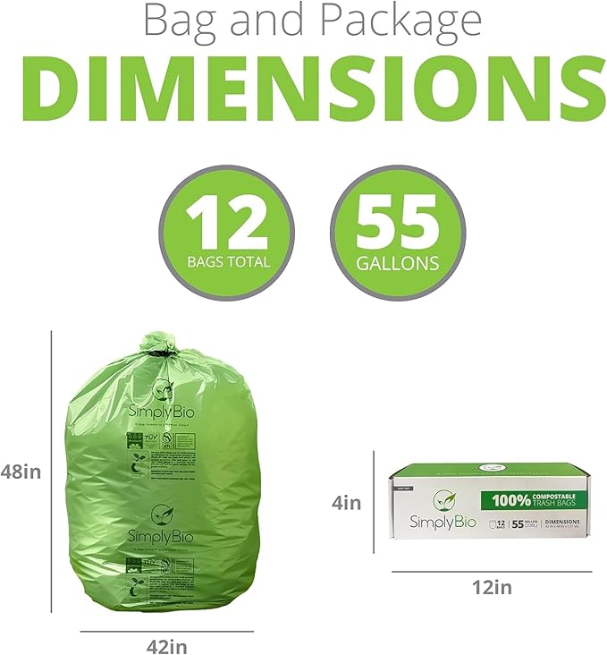 50-55 Gallon Compostable Trash Bags Flat-Top, Heavy Duty Extra Thick 1.57 Mil - Image 2