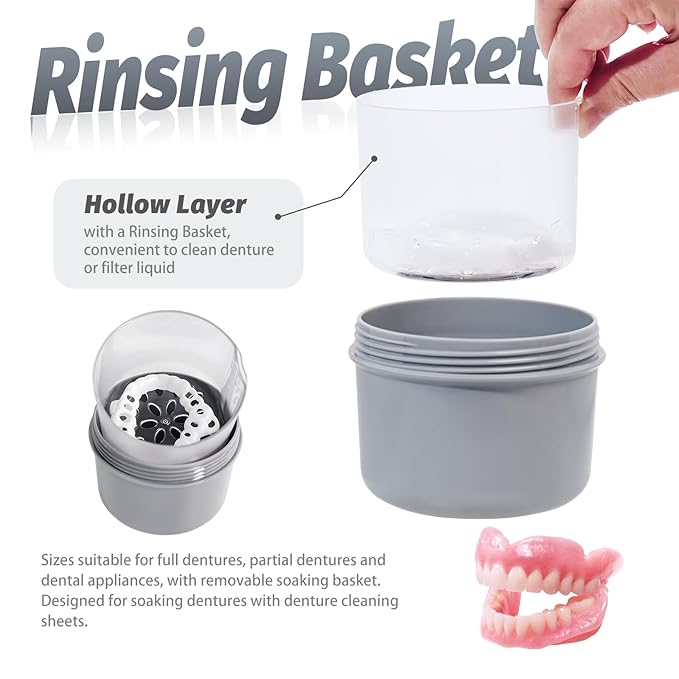 Large Denture Bath Cup No Leak Denture Case Retainer Cleaner Case Complete - Image 3