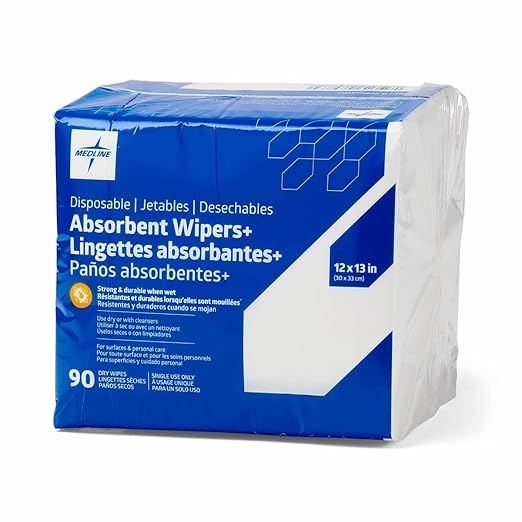 Medline Absorbent Wipers+ Disposable Heavy Duty Dry Wipes, Use Wet or Dry by Medline