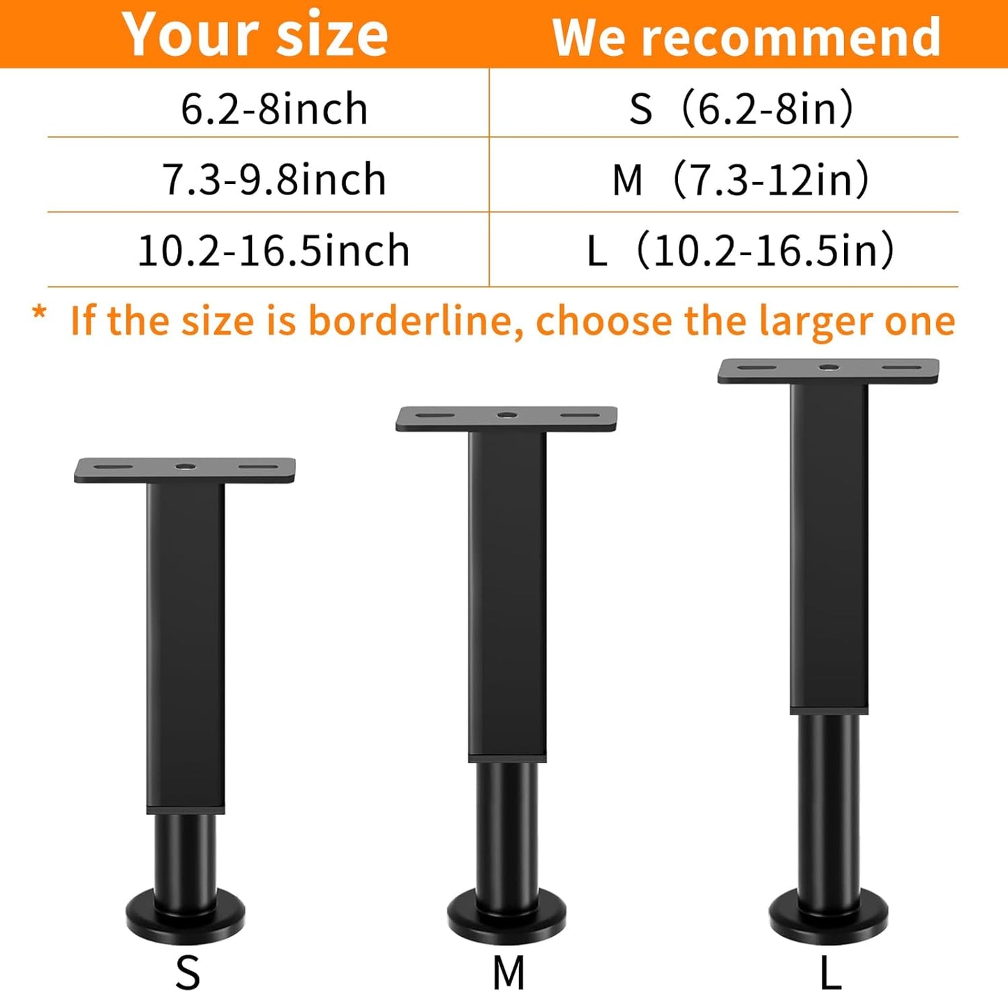 4PCS Adjustable Height Bed Support Legs, 7.3-12 In, Metal Heavy Bed Risers with Non-Slip Rubber Base, Replacement Furniture Feet for King Queen Frame Slats, Sofa, Couch, Cabinet, Dresser, Table