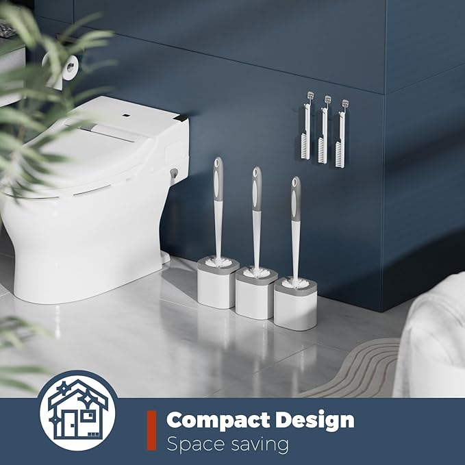 Toilet Brush, 3 Pack Toilet Brush and Holder Set Bathroom Accessories, Toilet - Image 7
