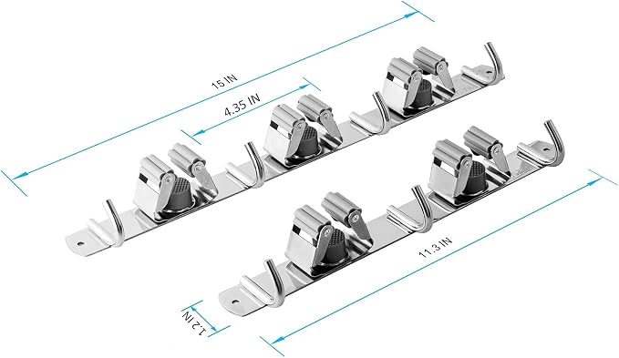 2 Pcs Mop Broom Holder Wall Mounted, Dustpan Holders, Stainless Steel Mop - Image 3