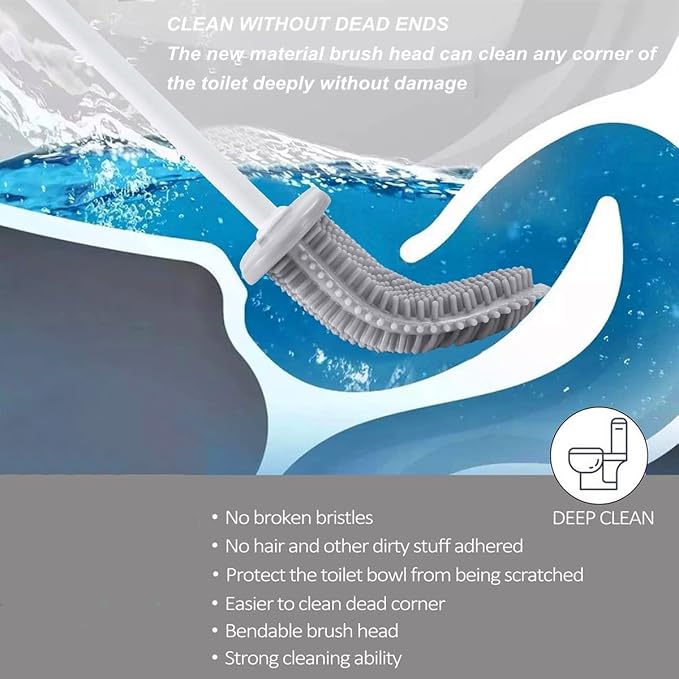 Toilet Brush with Holder Silicone Toilet Brush and Cleaning Brush - Image 5