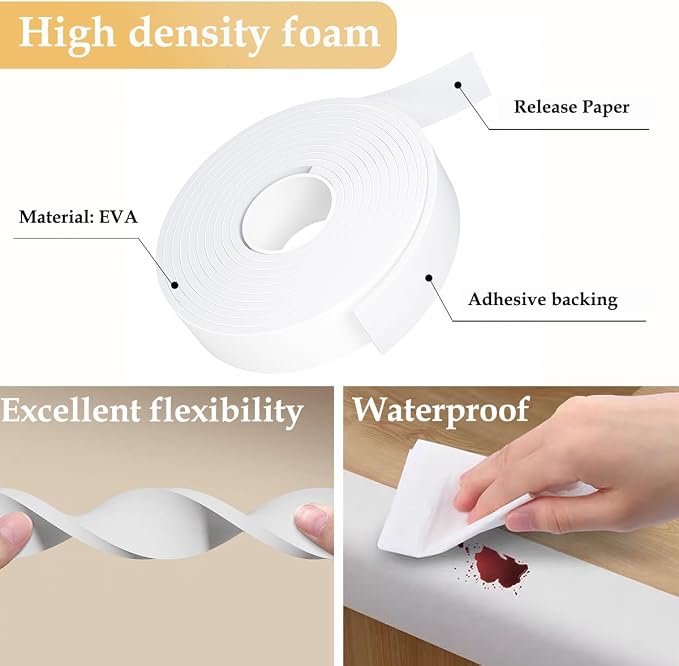 Weather Stripping Door Seal White, Self Adhesive Foam Tape, Window Insulation - Image 3