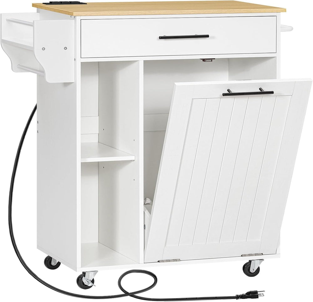 HOOBRO Kitchen Island with Trash Can Storage, Rolling Kitchen Island on Wheel...