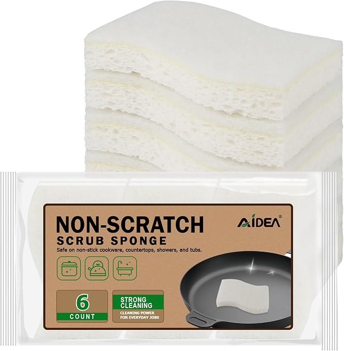 AIDEA Non-Scratch Scrub Sponge-6Count, Sponges Kitchen, Natural Sponge by AIDEAHOME