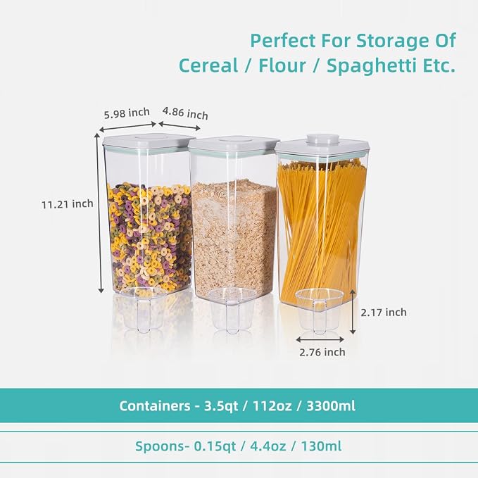 Ankou Airtight Pop Cereal Container, 3300ml Each Large Cereal Containers - Image 2
