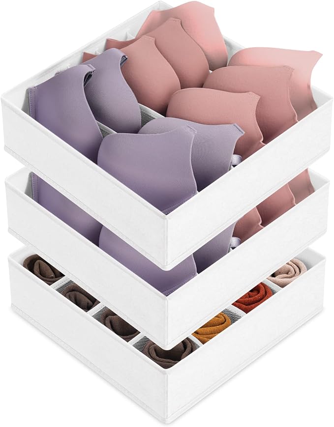 3 Pack Bra Underwear Drawer Organizer Dividers, 26 Cell Fabric Foldable Dresser by Criusia