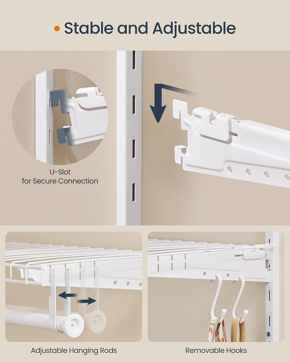 SONGMICS HOME Closet System, Closet Insert Organizer, 2-4 ft Closet Shelves