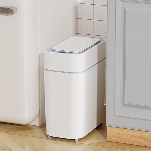 Bathroom Trash Can with Lid: 2.3 Gal Small Slim Motion Sensor Wastebasket by TODAYGO