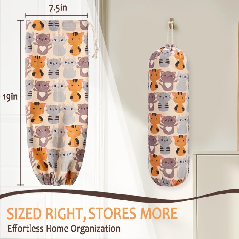 Plastic Bag Holder, Cute Grocery Bag Holder for Plastic Bags, Wall Mount Bags Dispenser for Home Kitchen Decor (Cat)