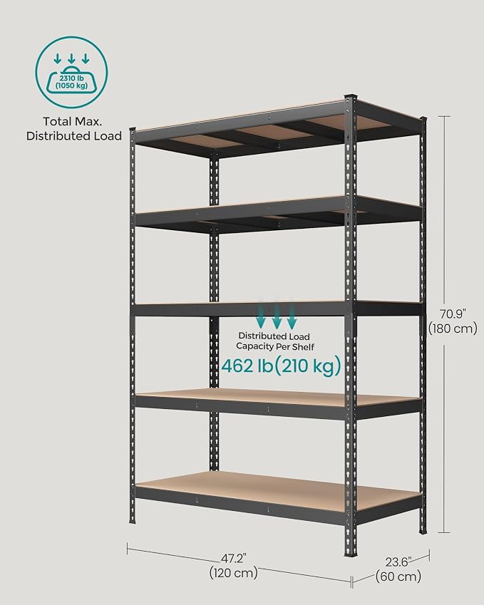SONGMICS 5-Tier Storage Shelves, Load 2310 lb, Boltless Assembly, Adjustable - Image 3