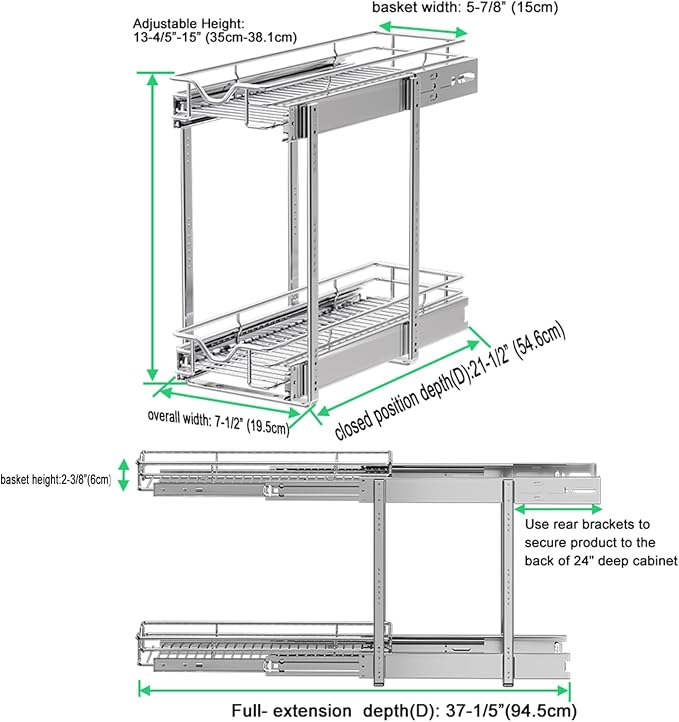 DINDON Pull Out Cabinet Organizer, Cabinet Pull Out Shelves, 2 Tier Pull Out