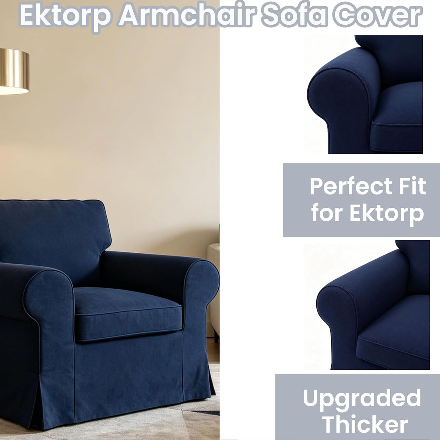 Ektorp Sofa Cover for IKEA Ektorp Armchair, Polyester Slipcover Set with 1 Frame Cover + 1 Seat Cushion Cover + 1 Back Cushion Cover, Machine Washable, Dark Blue