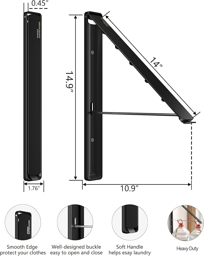 Dr.DJ Clothes Drying Rack, Wall-Mounted Retractable & Foldable Clothes Hanger - Image 4