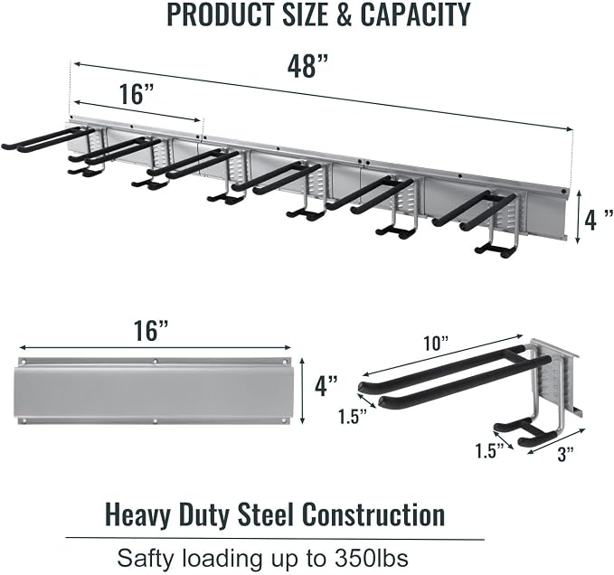 Wall Mount Tool Storage Rack, Garage Organization, Heavy Duty Garage Storage