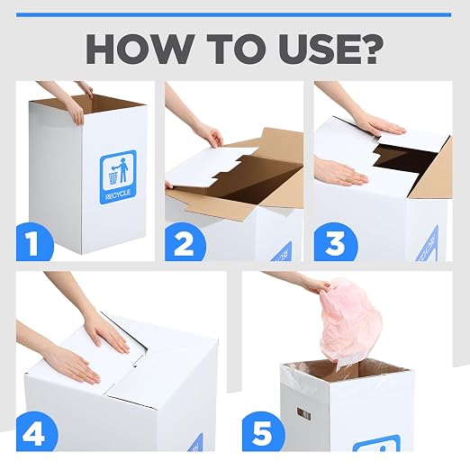 Tioncy 5 Pcs 40 Gallon Corrugated Cardboard Trash Cans Recycling Bins - Image 6
