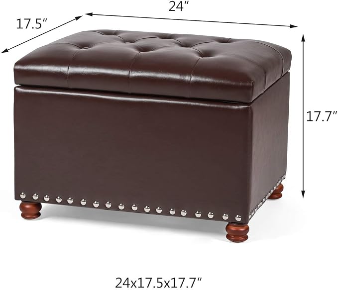 Leather Storage Ottoman Bench Foot Rest Stool - Image 3