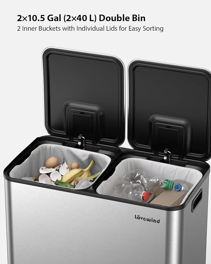 Lovewind Trash Can, 2 x 10.5 Gallon Garbage Can - Image 3