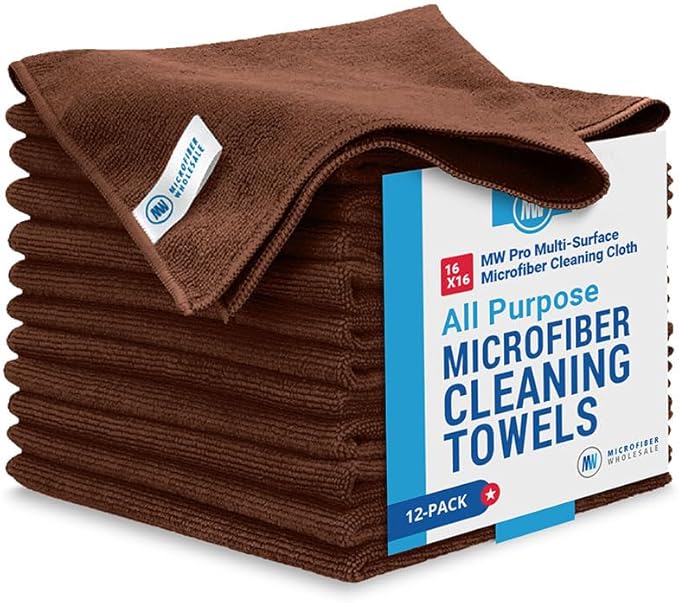 MW Pro Microfiber Cleaning Cloth | Brown | 12 Pack | 16” x 16” | Coffee by MicrofiberWholesale