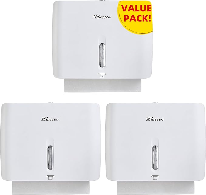Paper Towel Dispenser Wall Mount Commercial Pack of 3 White Holder Fits by PLUSSEN