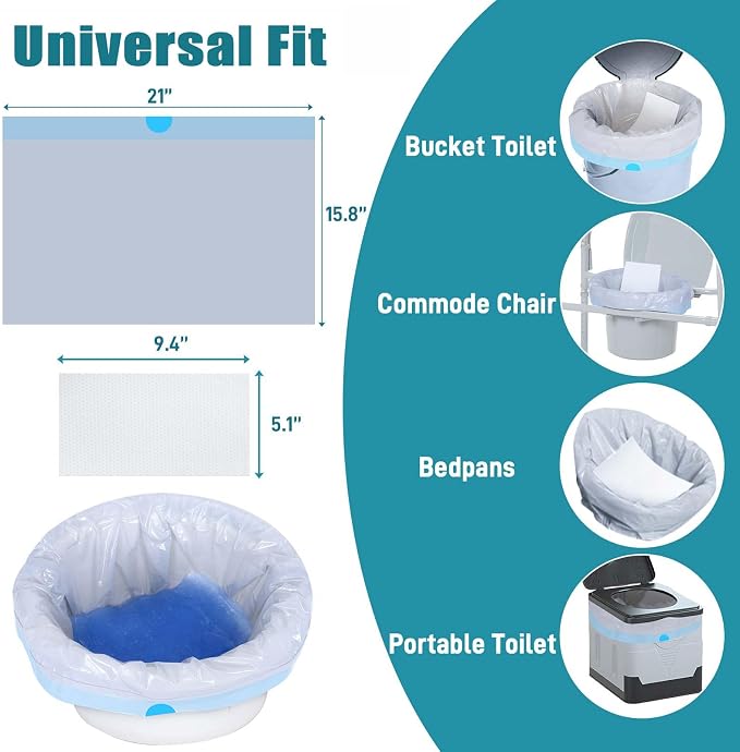 Commode Liners with Absorbent Pads- 50 Commode Bags+ 50 Commode Pads, Extra - Image 2