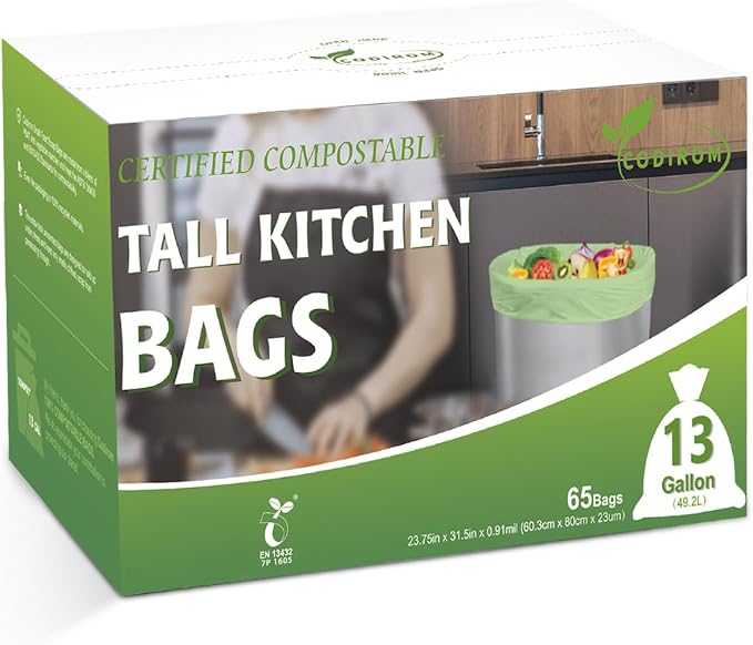 100% Compostable Trash Bags, 13 Gallon, 49.2 Liter, 0.91 Mils - Image 2