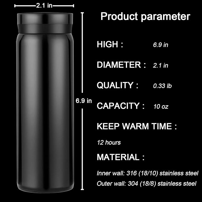 10oz Mini Water Bottle Stainless Steel Thermos Small Flask - Image 2