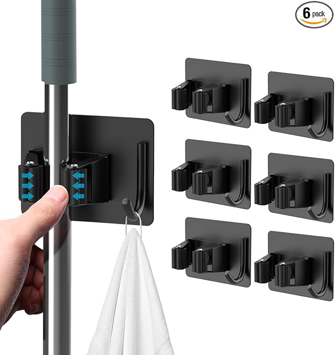 Mop Broom Holder No Drill, Mop Broom Organizer Wall Mounted Heavy Duty by HOMEASY