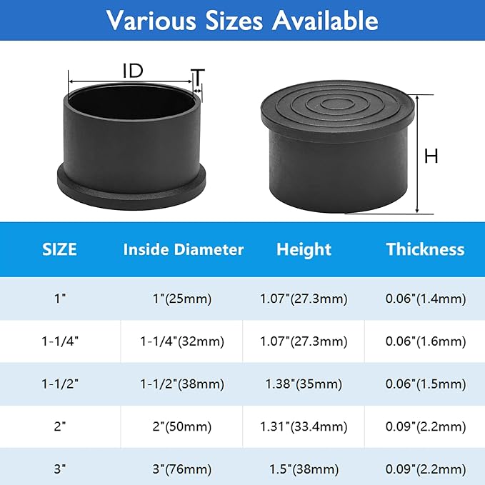 4 Pcs 2" Round Rubber Chair Leg Caps, PVC Table Leg Covers, Flexible & - Image 8