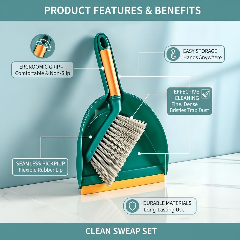 A Multifunctional Broom and Dustpan Set, a Compact Broom and Dustpan for Home Use, Featuring a Plastic Shovel and Brush, Suitable for Camping, Easy to Sweep Various Types of Hair