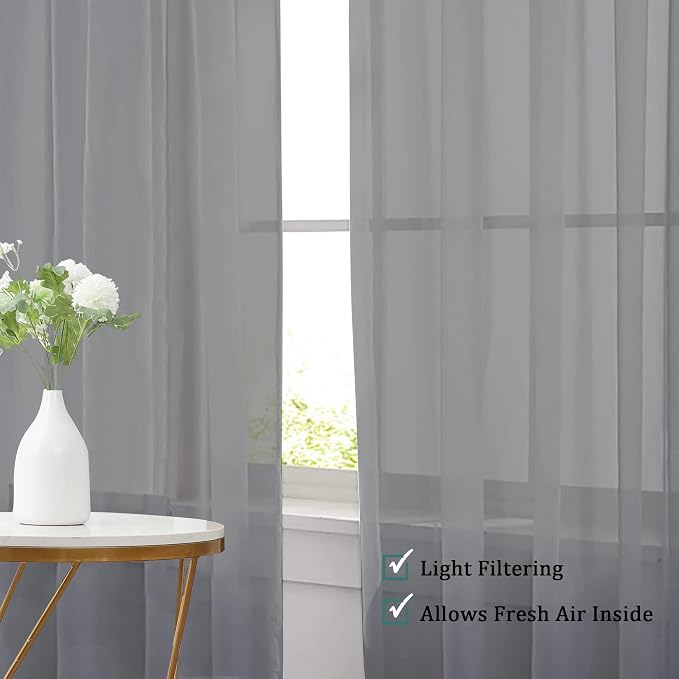 Chyhomenyc Sheer Window Curtains 72 inch Length 2 PCS- Rod Pocket Living Room - Image 8
