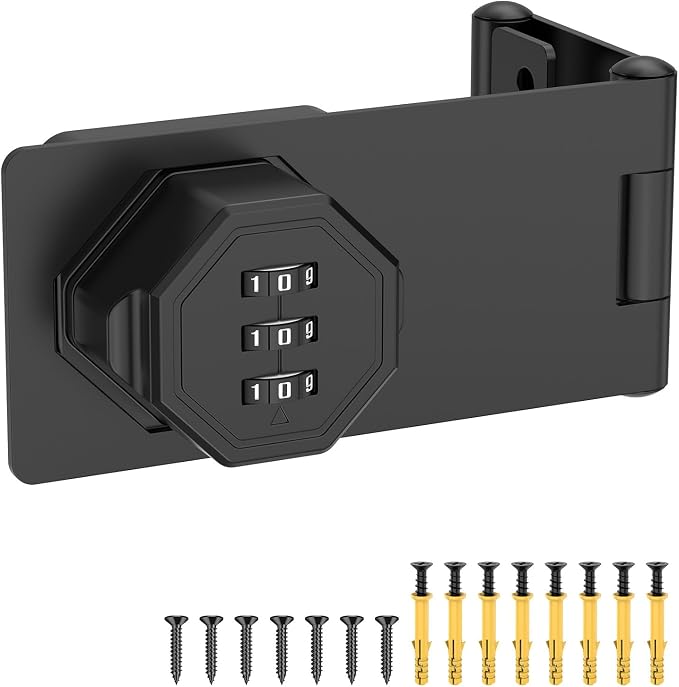 90 Degree 3-Digit Combination Cabinet Lock, Zinc Alloy Keyless Folding Hasp - Image 8