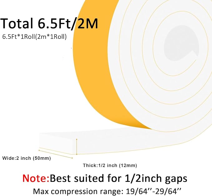 Weather Stripping Door Seal Strip, Strong Adhesive Foam Insulation Tape - Image 5