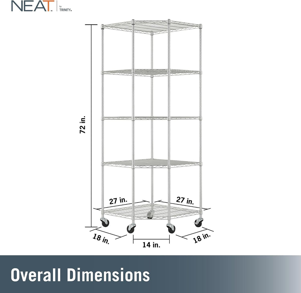 5-Tier Adjustable Wire Shelving with Wheels, Corner Wire Shelf Rack for Kitch...