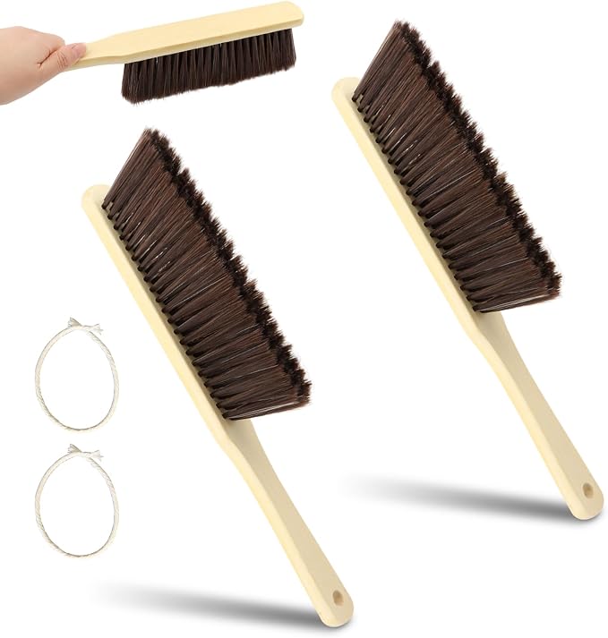 2 Pieces Hand Brushes for Cleaning Long Handle, Wooden Dust Brush Plastic - Image 3