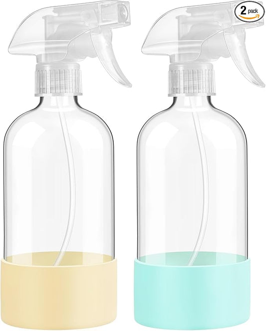 Glass Spray Bottles with Silicone Sleeve Protection, 16 oz 2 Pack, Reusable by FANSTINOW