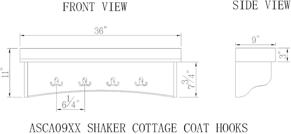 Shaker Cottage Coat Hooks with Tray Shelf, Chocolate - Wall Mounted Storage R...