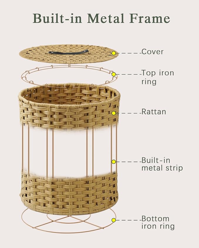 Laundry Hamper with Lid Wicker Laundry Hamper Round 26.5 Gal Laundry Basket - Image 8